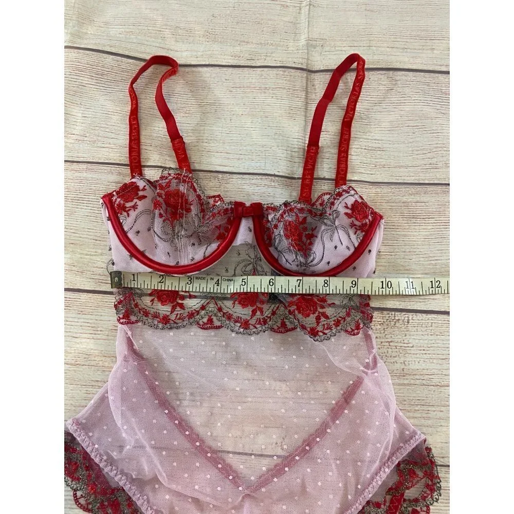 Victoria Secret Women's Rose Bud Dot Wicked Teddy Pink/Red - XS - Picture 10 of 16